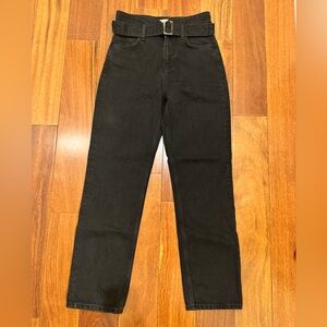 NWT Reformation Cynthia High Rise Belted Straight Jeans Black Size 25